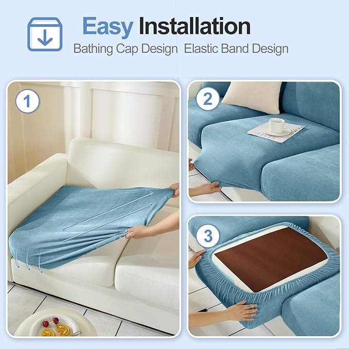 Couch Cushion Covers Individual Large Super Stretch Chenille (Softer Version) Sofa Cushion Covers, Couch Seat Covers Couch Slipcovers Furniture Protector (3PC, Blue)-Ruum Studio Home