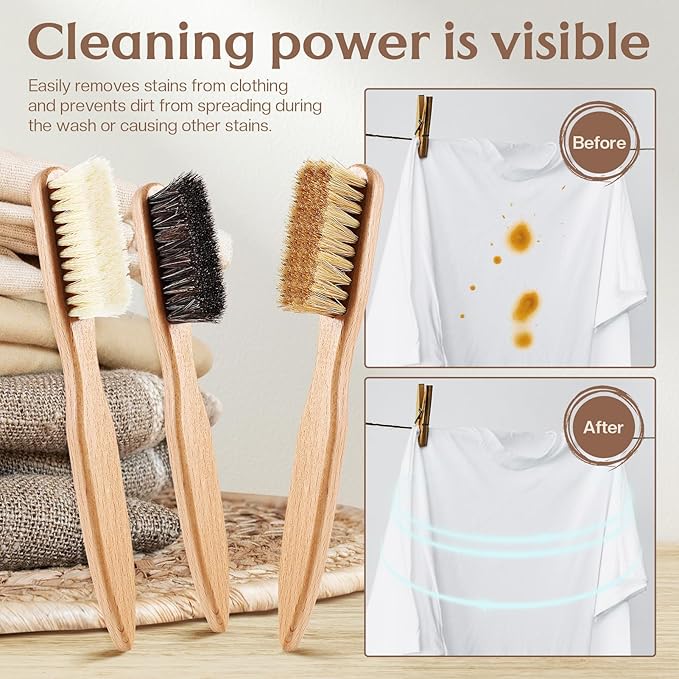 3 Pcs Wood Laundry Stain Brush Stain Remover Brushes with Boar Bristle Small Stain Brush for Clothes for Scrubbing Stains from Furniture Fabric Leather(3 Pcs C)-Ruum Studio Home