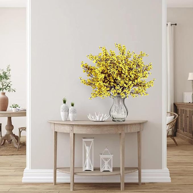 Sggvecsy 6 Pcs Babys Breath Artificial Flowers Gypsophila Bouquets Bulk Real Touch Fake Silk Flowers for Home Wedding DIY Floral Arrangement Kitchen Table Centerpiece Festival Decoration (Yellow)-Ruum Studio Home