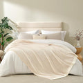 Snuggle Sac Cream Waffle Blanket for Couch Bed Sofa 60x80 inches, Reversible Beige Soft Throw Microfiber Fluffy Fuzzy Cozy Knit Twin Blanket for Women Mothers Birthday Gifts-Ruum Studio Home