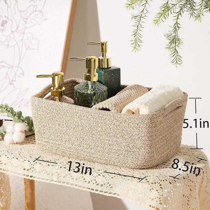 Small Storage Baskets for Organizing | Closet Organizer Bins | Shelf Toy Basket | Woven Rope Baskets | Cube Decorative Box | Shallow Basket | 13x8.5x5.1” | 4 Packs Mixed Brown-Ruum Studio Home