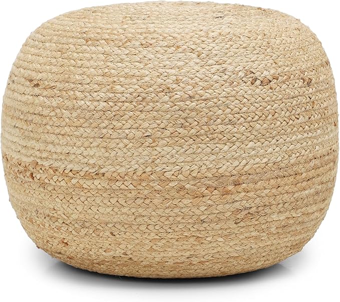 REDEARTH · Jute Circular Pouf Ottoman - Braided Pouffe Accent Sitting Round Footrest for Living Room, Bedroom, Nursery, kidsroom, Patio, Gym; 100% Jute Set of 2 (19.5"x19.5"x14"; Jute Natural)-Ruum Studio Home