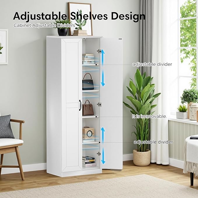 71" Tall Pantry Cabinet/Storage Cabinet, Wood Cupboard with 2 Door and 3 Adjustable Shelves for Kitchen, Dining Room, Living Room, Bathroom (Style 2)-Ruum Studio Home