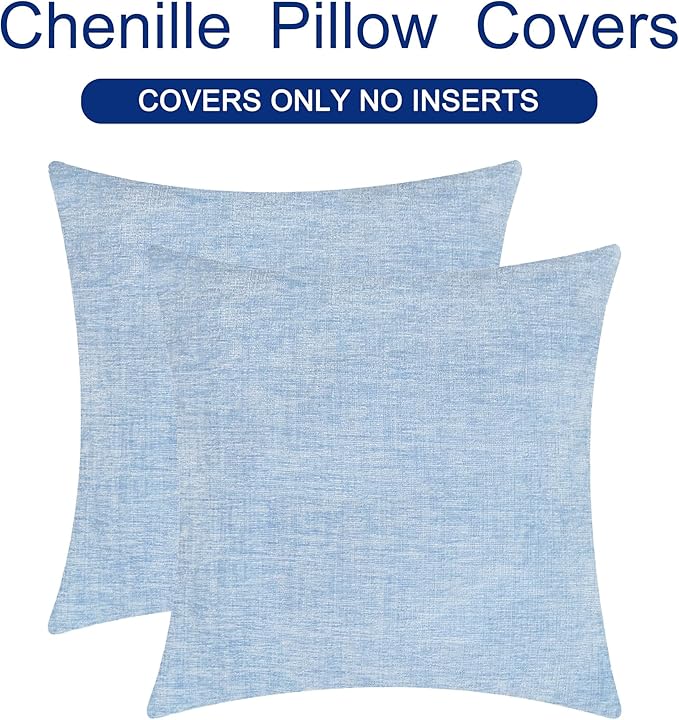 CaliTime Throw Pillow Covers Decorative 26 X 26 Inches Pack of 2 Cozy Chenille Cushion Cases for Couch Sofa Bed Living Room Home Baby Blue-Ruum Studio Home