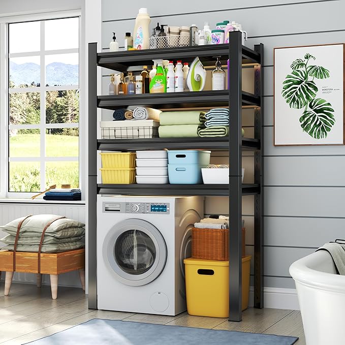 Laundry Shelf,5 Tier Over Washer and Dryer Storage Shelves,Adjustable Easy to Install,Space Saver Laundry Shelf Organizer,Utility Shelves for Balcony,Black,72”H*15.7”D*35.4“W-Ruum Studio Home