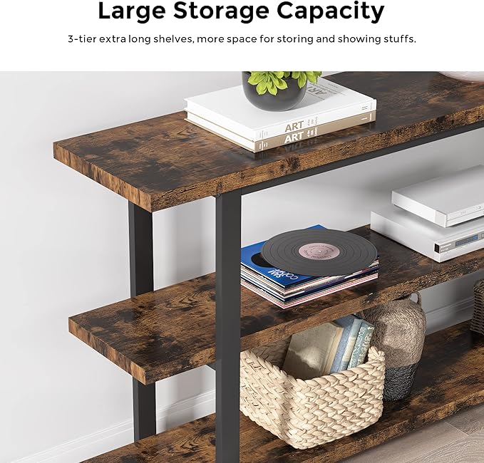 70.8 Inch Extra Long Console Table for Entryway, Narrow Hallway Table, Wood Sofa Table with 3 Tier Storage Shelves for Living Room-Ruum Studio Home
