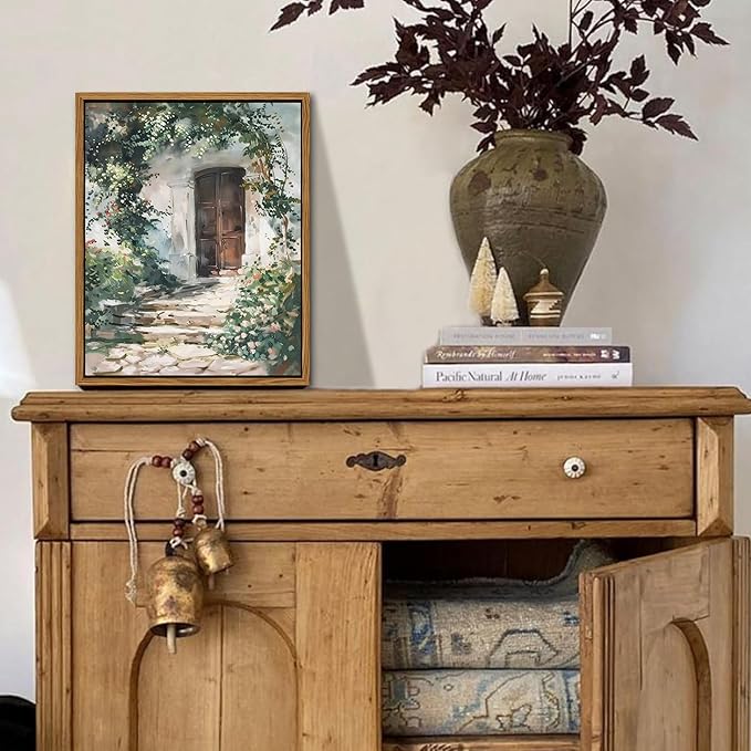 Floating Framed Canvas Vintage Wall Art, Rustic Cottage Spring Garden Oil Paintings Print, Country Floral Pictures Wall Decor for Living Room Bedroom Office Home Decor 8x10 inch-Ruum Studio Home