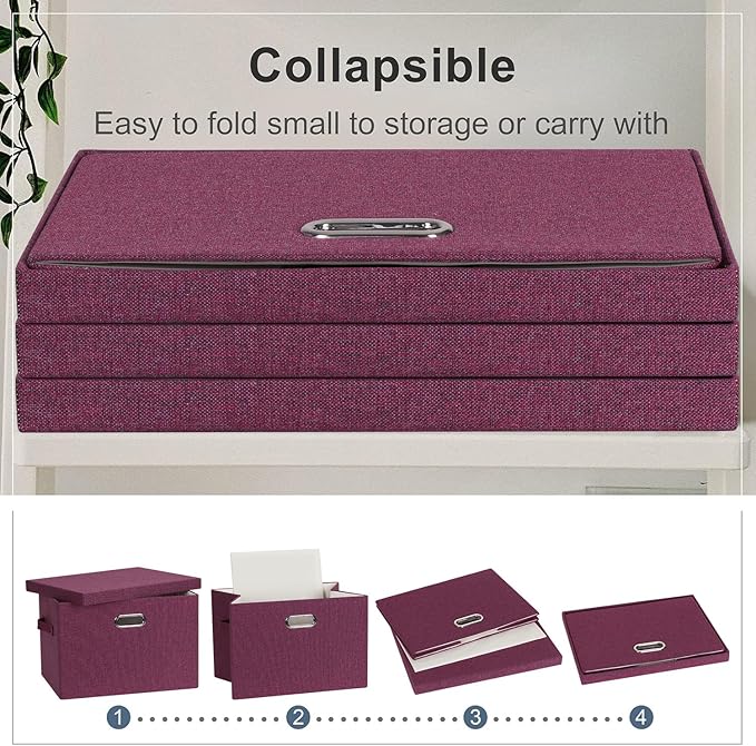 Large 17" 36 Quart Collapsible Stackable Storage Bins with Lids, 3 Packs Purple Linen Fabric Closet Boxes with Lids, Storage Cube Baskets Container Organizers for Bedroom Office (17x12x11)-Ruum Studio Home