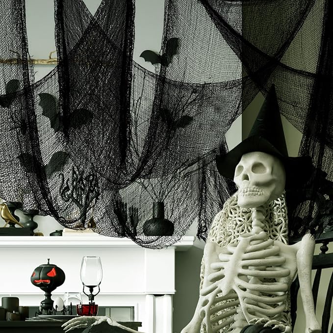 Biubee 5Pcs Halloween Black Creepy Cloth - Spooky Gauze Fabric Cloth for Haunted Horror House Halloween Party Doorway Outdoors Decoration (30" × 72")-Ruum Studio Home