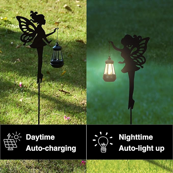 Fairy Garden Accessories Halloween Decorations Lawn Ornaments 1 Pair - Solar Lights Outdoor Garden Statue, Metal Stakes Decorative Figurines for Yard Decor, Patio (Type A Warm Lighting)-Ruum Studio Home