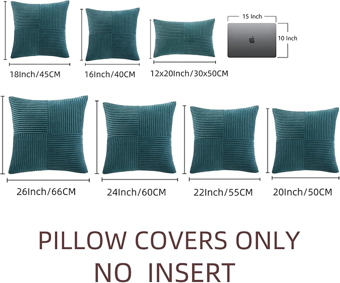 Fancy Homi 2 Packs Teal Decorative Throw Pillow Covers 18x18 Inch for Living Room Couch Bed Sofa, Rustic Farmhouse Boho Home Decor, Soft Corss Corduroy Patchwork Textured Square Cushion Case 45x45 cm-Ruum Studio Home