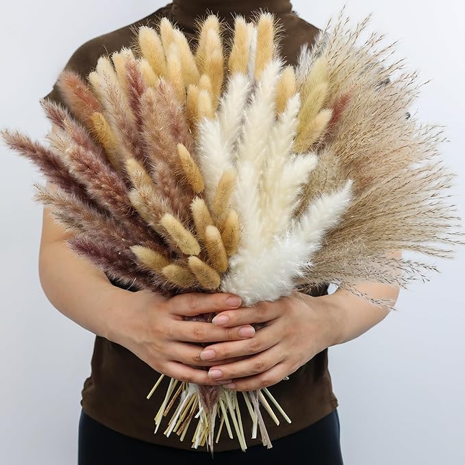 xin's convey 110pcs Dried Pampas Grass Decoration, Dried Flower Bouquet in Vase, Reed Grass Bouquet for Boho Floral Home, Wedding Party Centerpiece, Rustic Farmhouse Decoration.(Brown)-Ruum Studio Home