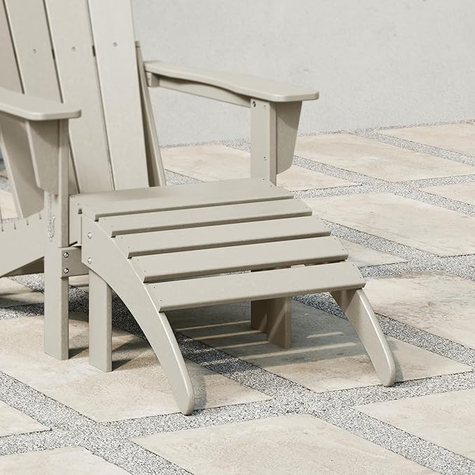 WestinTrends Outdoor Ottoman, Patio Adirondack Ottoman Foot Rest, All Weather Poly Lumber Folding Foot Stool for Adirondack Chair, Widely Used for Outside Porch Pool Lawn Backyard, Sand-Ruum Studio Home