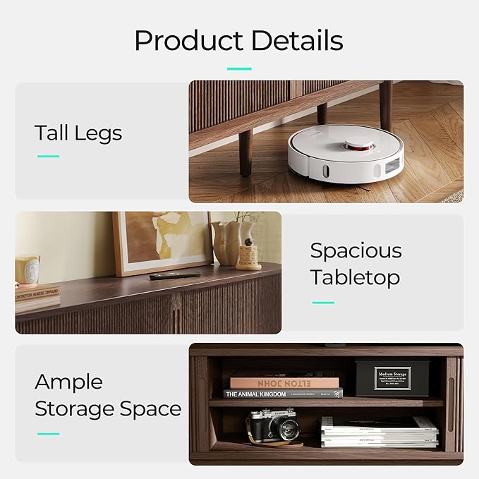 LINSY HOME TV Stand for 65" TV, Mid-Century Modern 58" Entertainment Center with Sliding Tambour Door and Storage Cabinet, Cruved TV Media Console Table for Living Room, Bedroom, Walnut-Ruum Studio Home