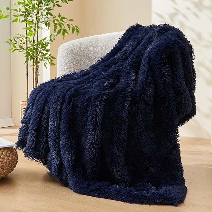 GONAAP Fuzzy Faux Fur Throw Blanket Dark Navy Super Soft Cozy Plush Fuzzy Shaggy Blanket for Couch Sofa Bed (Dark Navy, Throw(50"x60"))-Ruum Studio Home