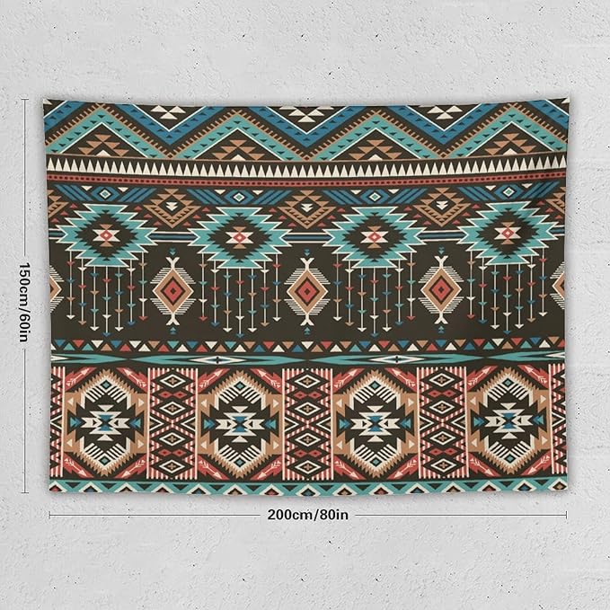 HZOHNAGO Aztec Tapestry Turquoise Blue and Brown and Native American Tribal Pattern Printed Wall Tapestry Wall Hanging for Bedroom Living Room Dorm 80" W x 60" H-Ruum Studio Home