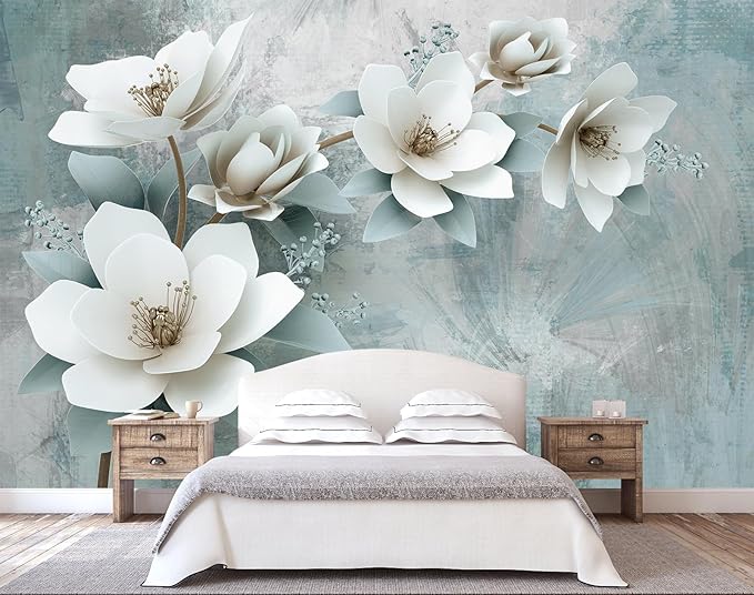 WFBHUA-Green Floral Wallpaper Mural Modern Large 3D Art Flower Wallpaper for Living Room Bedroom Bathroom Wall Mural(Not Peel and Stick)-Ruum Studio Home