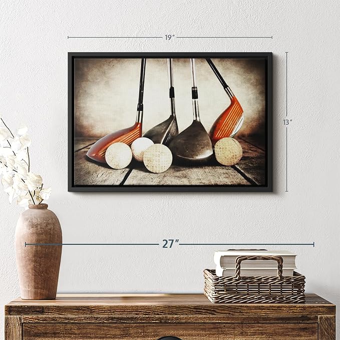 Elephant Stock Golf Sets Wall Art - Horizontal Framed Canvas - 1-Piece Mancave Wall Decor - Photography Sports Canvas Print - Yellow and Brown Decor for Wall - 19" X 13"-Ruum Studio Home