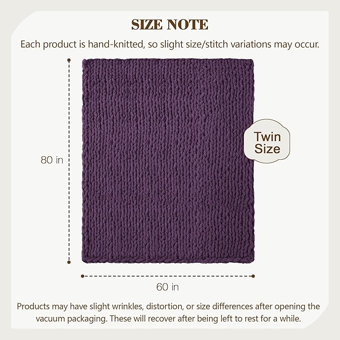 Carriediosa Chunky Knit Throw Blanket 60" X 80" Twin, 100% Hand Made Large Chenille Loop Yarn Soft Fluffy Throws for Couch Sofa Bed, Big Crochet Cozy Heavy Thick Cable Woven Blanket, Dark Purple-Ruum Studio Home