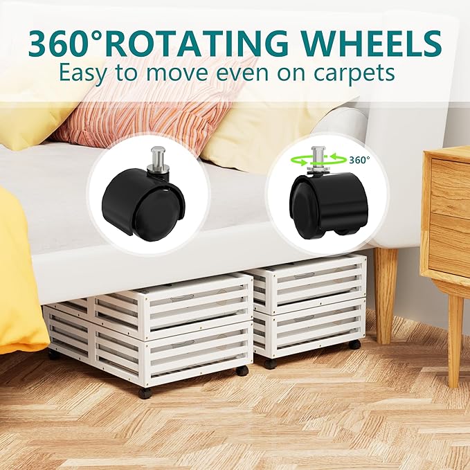 Under Bed Storage with Wheels-Large Bamboo Underbed storage Containers with Large Dust Bag Stackable Under the Bed Shoe Storage Bins for Clothes Books Bedding (2 Packs White, 23.62"L×16.54"W× 6.51"H)-Ruum Studio Home