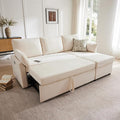 Waxberry Sectional Sofa Couch, Pull Out Couch Sleeper Sofa Bed with Storage for Living Room, Reversible Chaise, Side Pockets & Dual USB/Type-C Ports, Beige-Ruum Studio Home