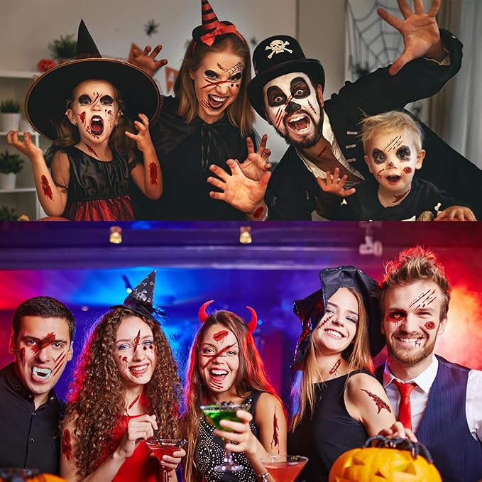 173PCS Halloween Bloody Footprints Floor Clings Plus Tattoos - Hallowmas Handprint Zombie Restroom Sign Decals Party Decorations-Ruum Studio Home