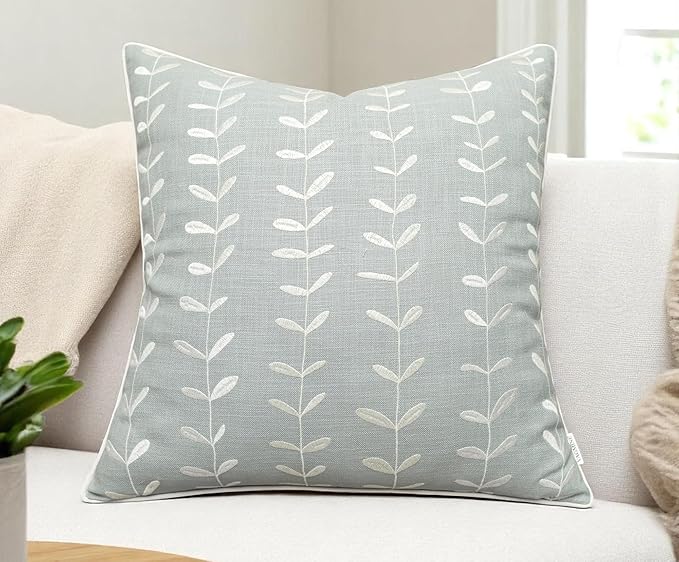 VAGMINE Embroidered Lollipop Pillow Cover - 18x18 Inches Square - 100% Cotton Robins Egg Decorative Cushion Cover - Elegant Stitch Detailing - Cozy Contemporary Accent for Couch, Chair, Bedroom-Ruum Studio Home