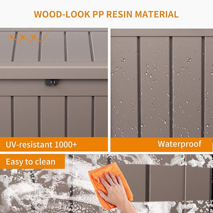 40 Gallon Resin Deck Box, Lockable Patio Outdoor Storage Box for Furniture, Garden Tools and Tools Storage, Waterproof Outside Storage Boxes - Grey-Ruum Studio Home