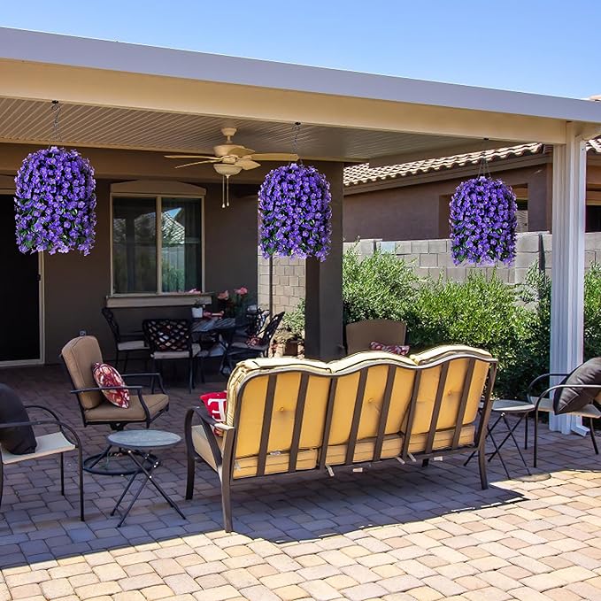 Artificial Fake Outdoor Hanging Flowers Plants Basket for Outside Porch Decoration, Fake Silk UV Resistant Look Real Purple Orchid Traing Vines for Home Balcony Yard Patio Garden Decor-Ruum Studio Home