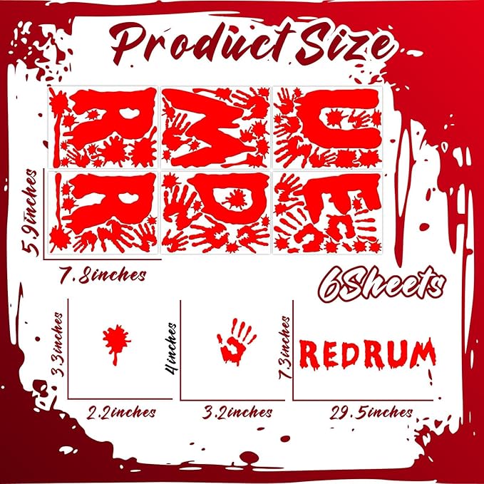 Halloween Decorations Stickers for Wall Bloody Handprint Decals for Bathroom Mirror Acrylic Halloween Party Supplies Decal Peel and Stick Scary Red Blood Stickers for Haunted House Party Home Office-Ruum Studio Home