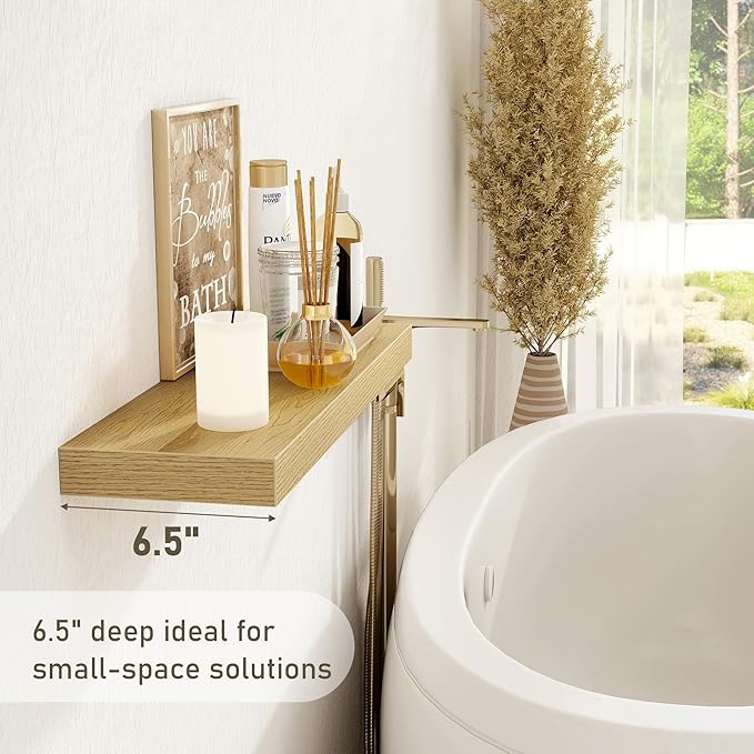 Fun Memories Floating Shelves Wall Shelf 24 inches Long, Farmhouse Bathroom Shelves Bedroom Kitchen Living Room Shelf Wall Mounted, 24 x 6.7 x 1.4 inch Set of 3, Oak Color-Ruum Studio Home