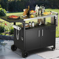Vongrasig Grill Cart with Storage, Outdoor Bar Cart Rolling BBQ Cart Movable Pizza Oven Table Stand with Foldable Stainless Steel Top & Storage Cabinet, Black-Ruum Studio Home