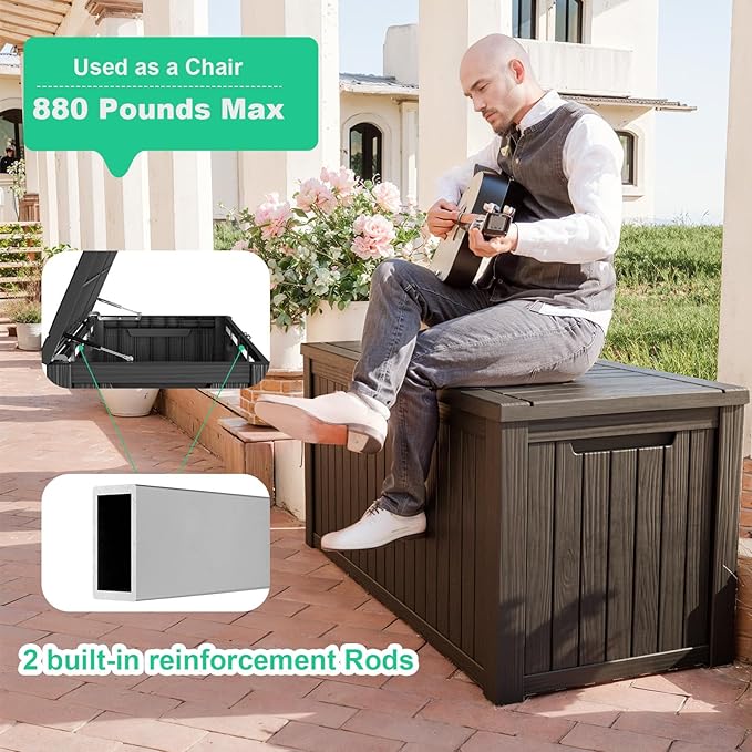DRATO 180 Gallon Deck Box, Waterproof Resin Large Outdoor Storgae Box for Patio Furniture, Patio Cushions, Gardening Tools, Pool and Sports Supplies, Lockable-Ruum Studio Home