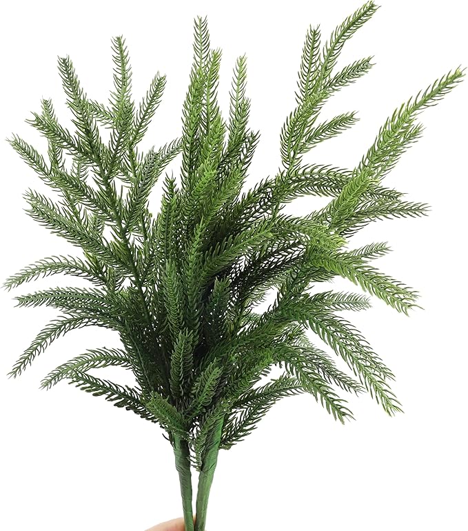 WeGuard 32 Pcs Real Touch Artificial Norfolk Pine Branches, 18 Inches Faux Cedar Pine Stem Fake Christmas Greenery Picks for Vase DIY Garland Wreath Christmas Decor Home Decor-Ruum Studio Home