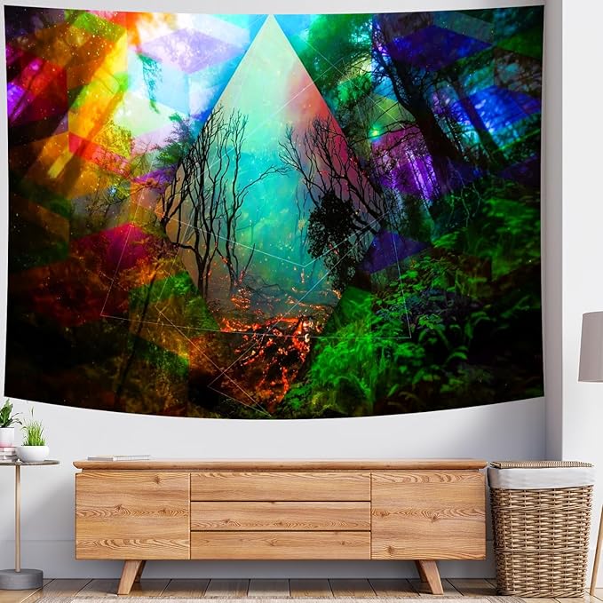 Delur Forest Tapestry Tree of Life Tropical Rainforest Tapestry Wall Hanging Colorful Nature Landscape Mystical Psychedelic Spiritual Headboard for Bedroom Living Room Home Decor (51.2" x 59.1")-Ruum Studio Home