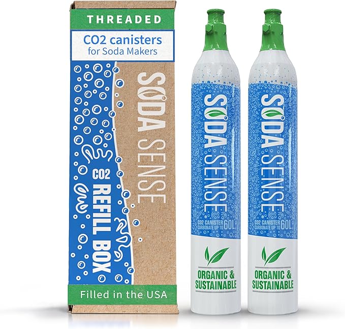 Soda Sense 60L CO2 Exchange Canister - 2 Pack, Threaded Style - Compatible with All 'Screw-In' Soda/Sparkling Water Makers, Including SodaStream BLUE Cylinder Models, Ninja Thirsti, Philips & More-Ruum Studio Home