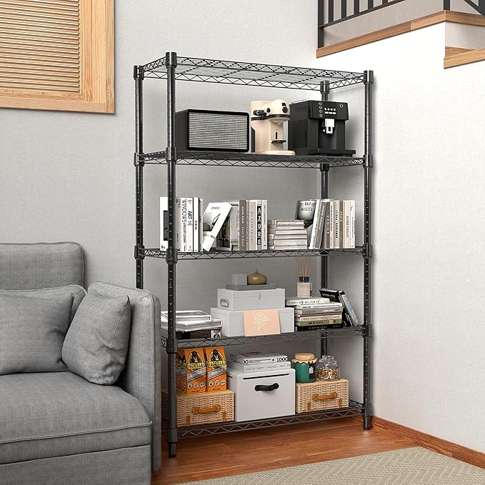 1250 lbs Storage Shelving Utility Shelving Unit 5-Tier Utility Shelving Unit Steel Organizer Wire Rack for Home,Kitchen,Office (13.7" D x 23.6" W x 62.4" H)-Ruum Studio Home