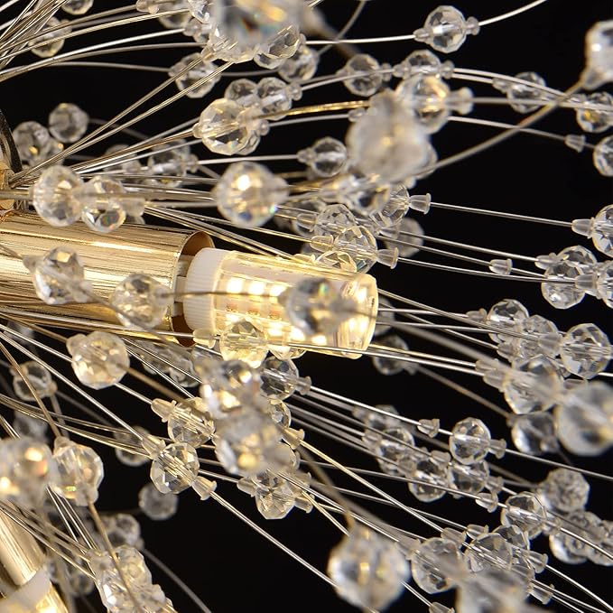 Modern Dandelion Chandelier, Sputnik Crystal Beaded Ceiling Lamp with Gold Finish, Round Sunflower Pendant Light Fixtures for Dining Room Bedroom Foyer Farmhouse (Gold 12Lights)-Ruum Studio Home