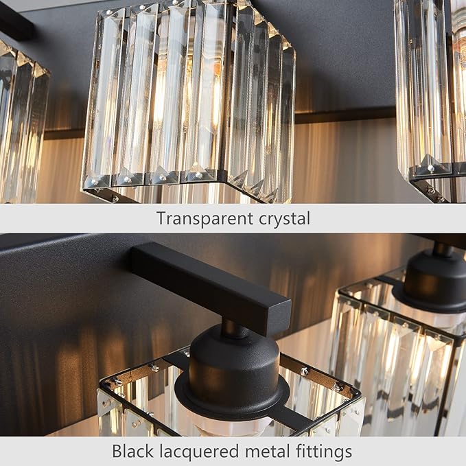 Modern Black Crystal Bathroom Vanity Light - 6-Lights Wall Light Fixtures-Ruum Studio Home