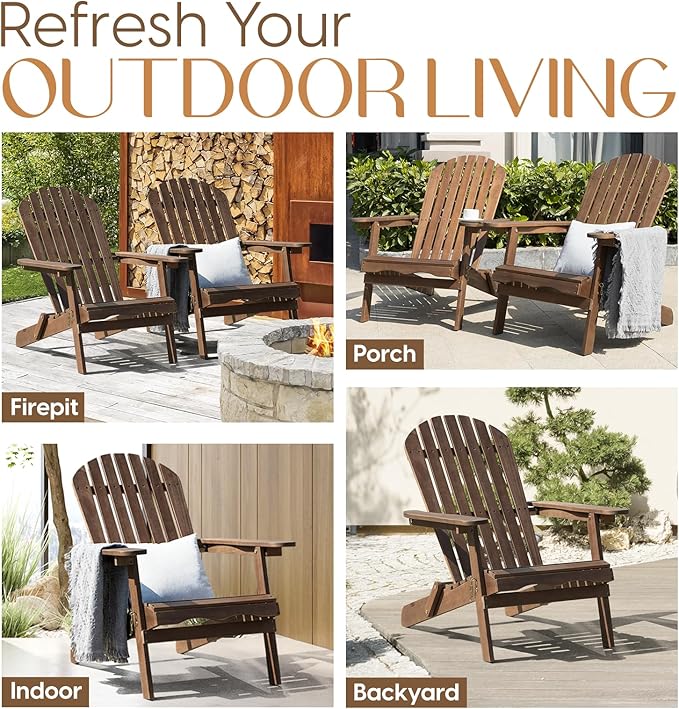 IDZO Outdoor Adirondack Chair Set of 2, Pre-Assembled Backrest, Patio Furniture Set, Outdoor Furniture for Garden, Porch, Deck, Firepit-Ruum Studio Home