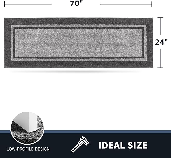 PURRUGS Dirt Trapping Door Mat 24" x 70", Non-Slip/Skid Machine Washable Entryway Rug, Shoes Scraper, Area Rug, Super Absorbent Welcome Mat for Muddy Wet Shoes and Paws, Light Grey & Dark Grey-Ruum Studio Home