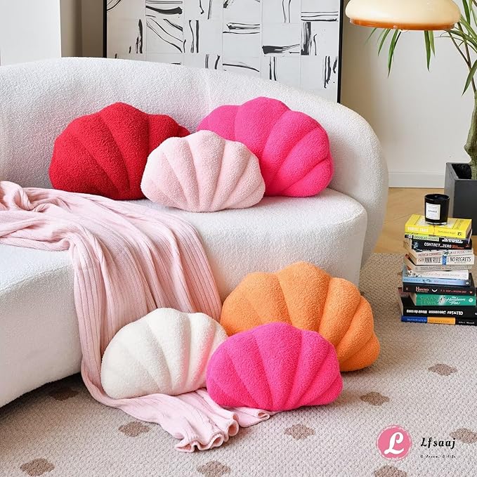 Seashell Throw Pillows, Shell Shaped Throw Pillows, 18 Inch Soft Home Decorative Pillow Plush Cushion for Bed Couch Living Sofa Room Decor Accent Throw Pillow (Ivory 18Inch)-Ruum Studio Home