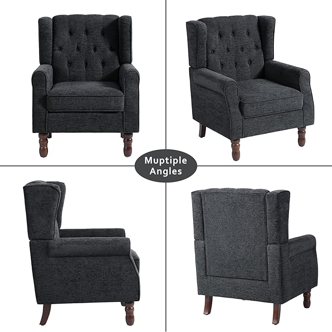 Lumibee High Back Accent Chair Set of 2,Upholstered Wingback Armchair with Solid Wood Legs for Small Spaces,Comfy Single Sofa Chair for Living Room,Bedroom,Office-Black Blue-Ruum Studio Home