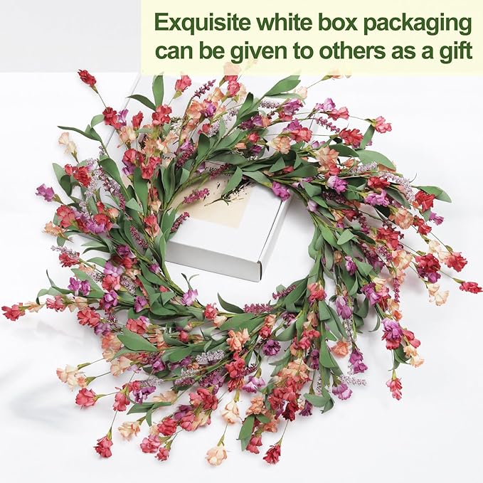 Artgar Front Door Wreath 24 Inch Spring/Summer Wreaths for Front Door, Front Door Wreaths for All Seasons for Indoor Outdoor Home Office Wall Window Wedding Farmhouse Decor (Red&Orange&Purple)-Ruum Studio Home