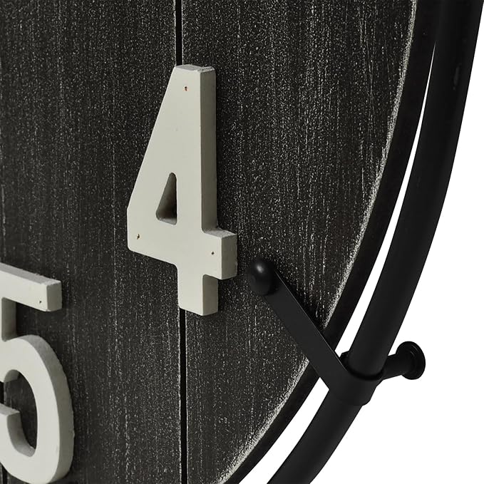 Large Old Town Farmhouse Wall Clock – 24 Inches Rustic Antique Wood with Metal Circle and Large Numerals, Silent Battery Operated Clock for Office, Kitchen, Bedroom, Living Room (Black)-Ruum Studio Home