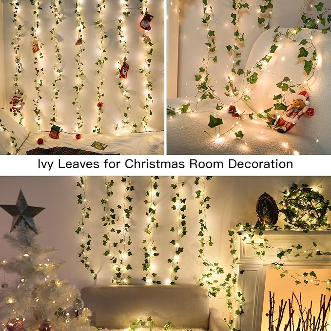 suddus Vines with Light for Bedroom, 200 LED Fairy Lights with Vines, Ivy Curtain Lights for Dorm, Wedding, Party, Wall, Indoor, Outdoor Decor, 6.5ft x 6.5ft-Ruum Studio Home