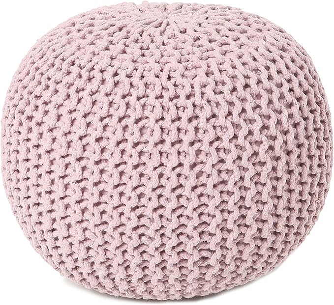 REDEARTH Round Pouf Ottoman - Hand Knitted Boho Poof Home Décor Pouffe Circular Footrest for Living Room - Bedroom - Lounge - 100% Cotton (19.5"x19.5"x14") - Pale Pink-Ruum Studio Home