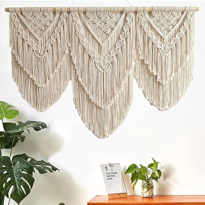 large macrame wall hanging - Boho Tapestry Macrame Wall Decor Art- Chic Bohemian Handmade Woven Tapestry Home Decoration for Bedroom Living Room Apartment Wedding Party - 43"x32" (Double-layer)-Ruum Studio Home