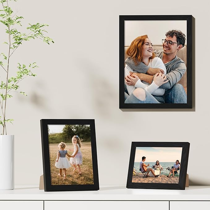 Vittanly 9x12 Picture Frames Set of 9, Shatter Resistant Plexiglass, Display 6x8 Pictures with Mat or 9x12 without Mat, Photo Frames for Wall or Tabletop, Engineered Wood, Black-Ruum Studio Home