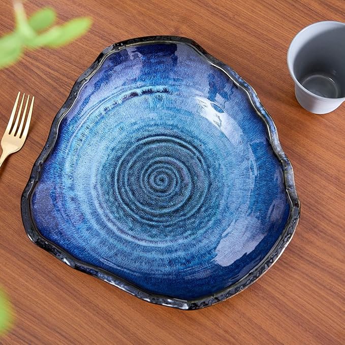 Ceramic Decorative Dish, Large Blue Pottery Decorative Bowl, Porcelain Centerpiece Tray, Key Bowl, Gift Decor Tray for Tabletop Entryway Table Living Room Dining(12'' Dish)-Ruum Studio Home